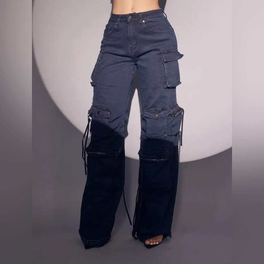 Private Label Navy Cargo Flare Leg Jeans